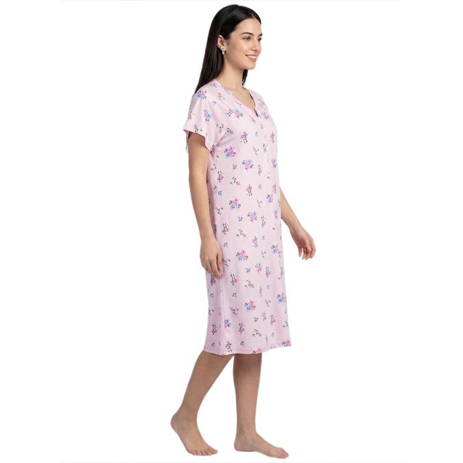 R&B Pink Floral Printed Women Pure Cotton Nightdress