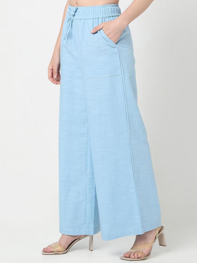 R&B Women Powder Blue Solid Regular Fit Trousers