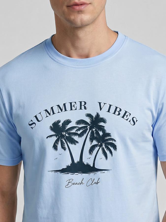 R&B Blue Typography Men Round Neck Regular Fit Short Sleeves T-Shirt 