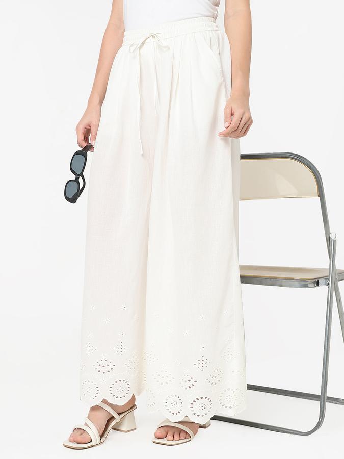 Women Cotton Palazzo Drawstring Embroidered Trousers