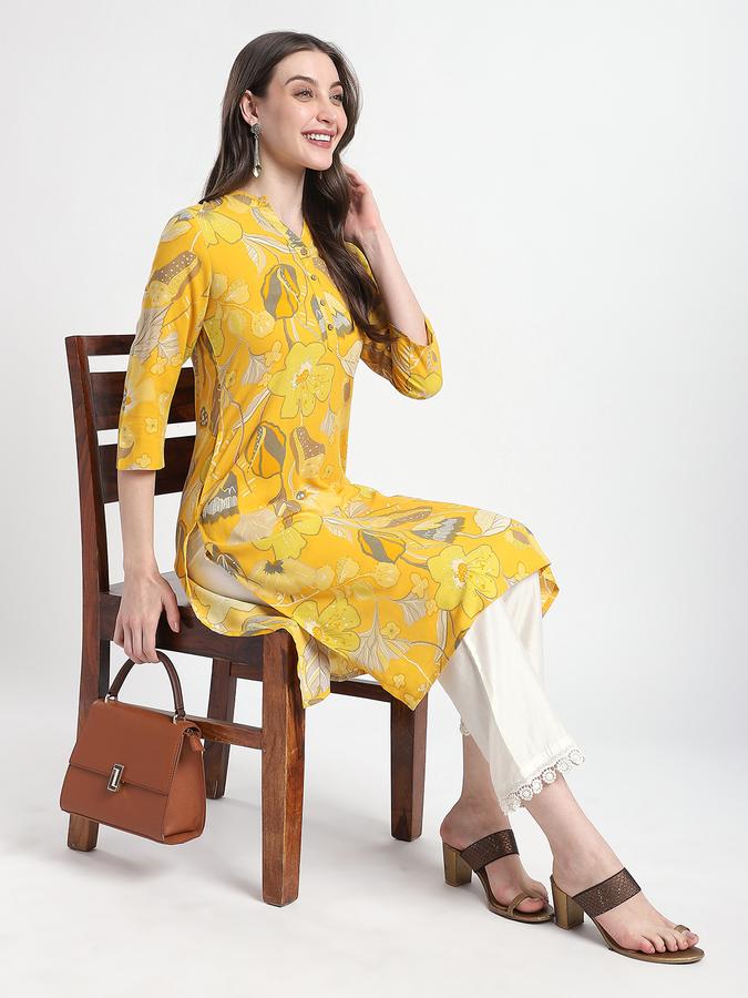 Women Viscose Regular Fit Mandarin Collar Printed Kurta