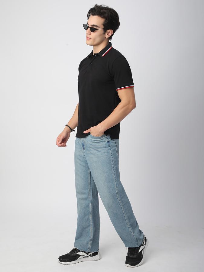 Men Cotton Blend Slim Fit Polo Neck Solid T-shirt