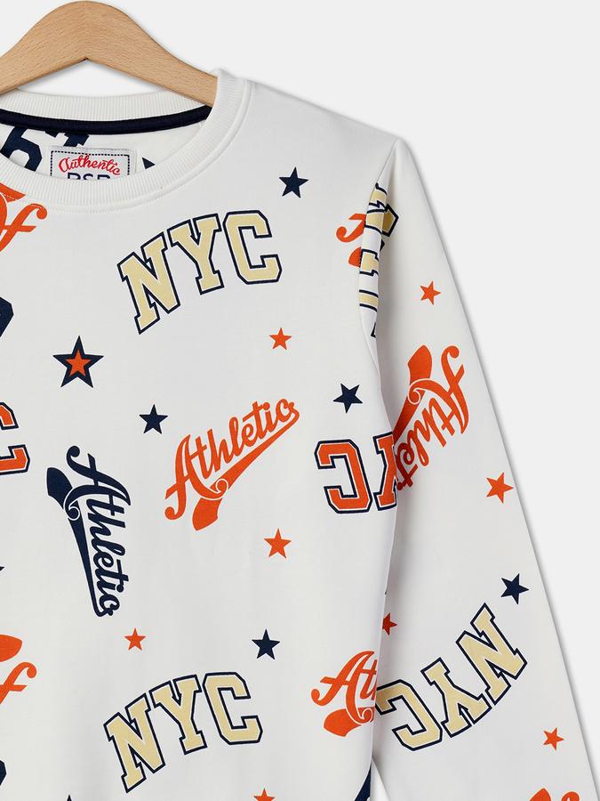 Boys Cotton Regular Fit Crew Neck Graphic Sweatshirt