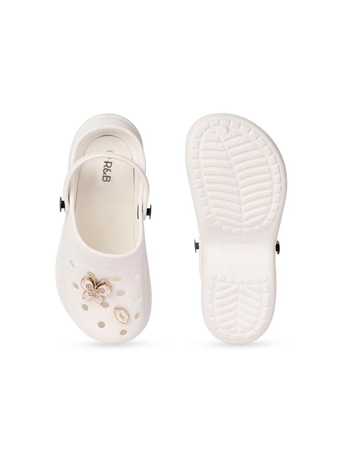R&B Women Off White Butterfly Embellished Clogs