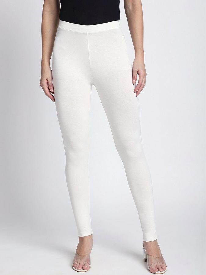 R&B Women Ivory Solid Leggings