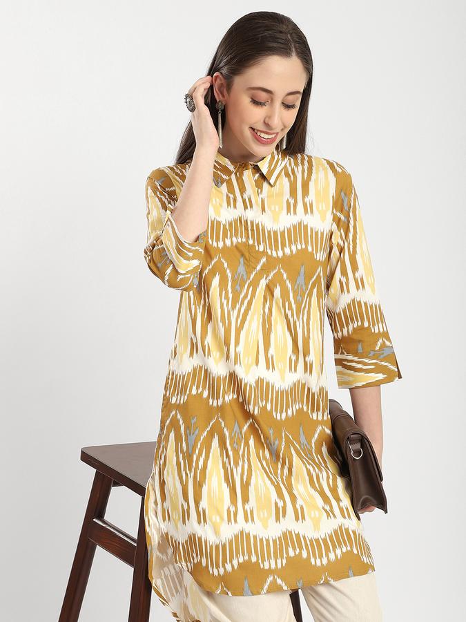 Women Viscose Regular Fit Shirt Collar Printed Kurta