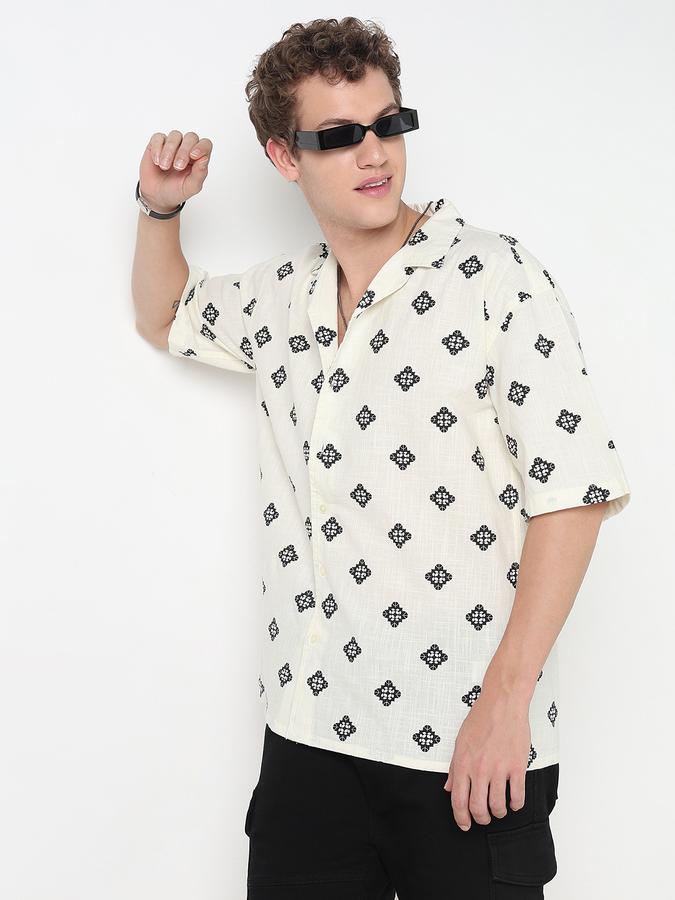 R&B MENS Short Sleeve CASUAL SLUB All Over printed SHIRT- RELAX FIT