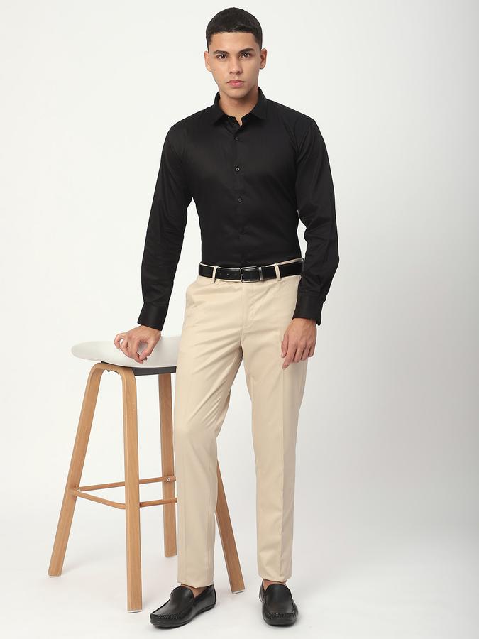Men Polyester Slim Fit Flat Front Solid Trousers
