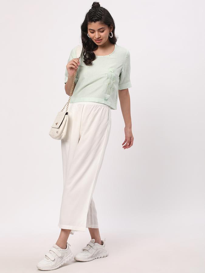 Women Polyester Blend Boxy Round Neck Embroidered Ethnic Top