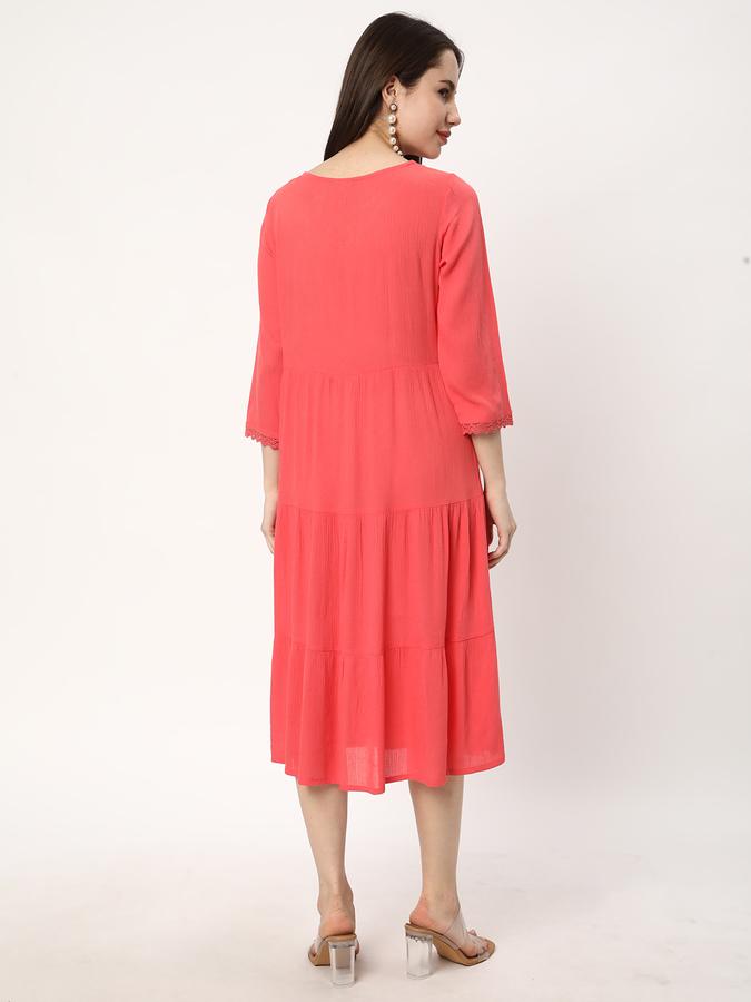 Women Rayon Embroidered Tiered Ethnic Dress
