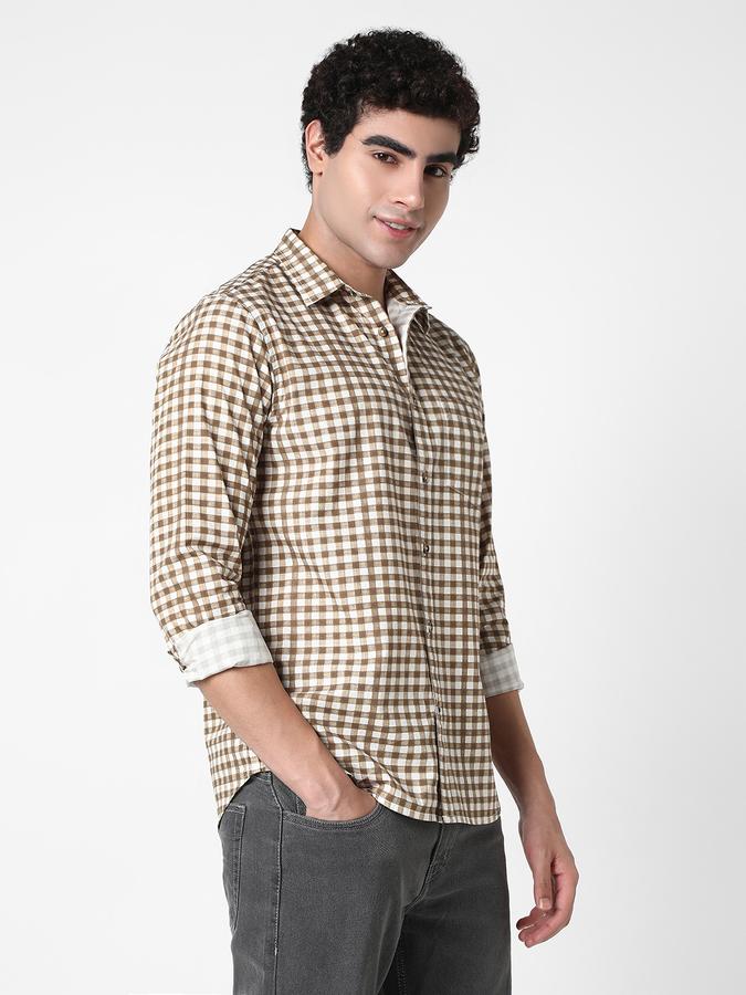 R&B Men's Brown Checked Shirt