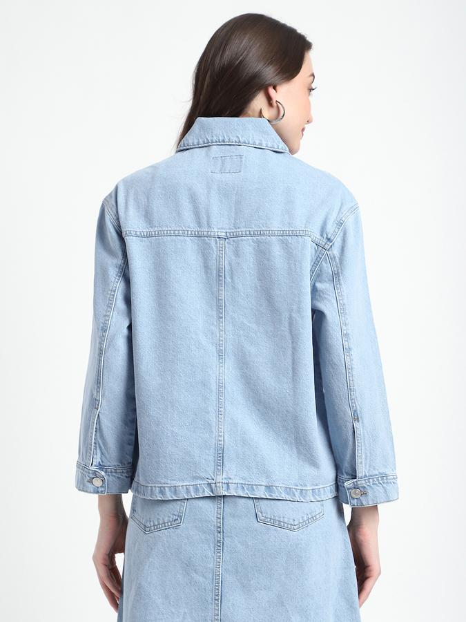 Women Cotton Regular Fit Denim Button-Front Jacket