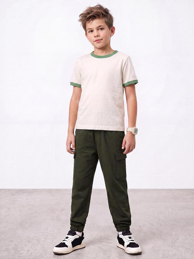 R&B Boys Olive Solid Cargos Track Pants