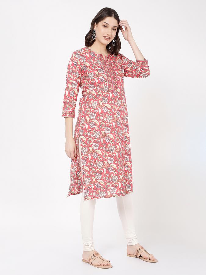 Women Cotton Regular Fit Round Neck Printed Kurta