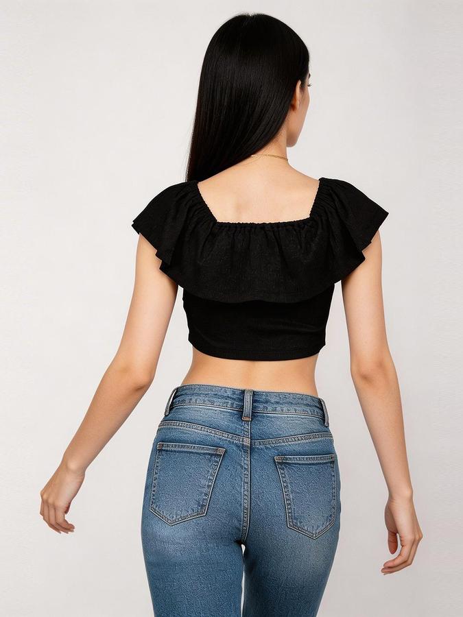 R&B Black Solid Women Fitted Top 