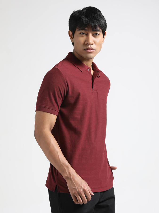 Men Cotton Regular Fit Polo Neck Textured T-shirt