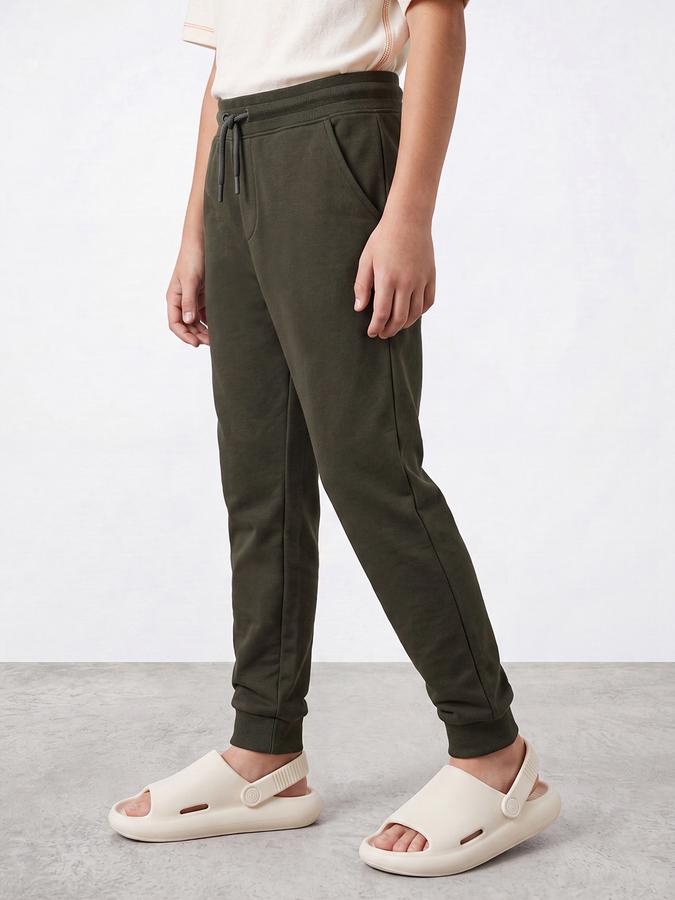 R&B Boys Olive Printed Pure Cotton Mid Rise Joggers