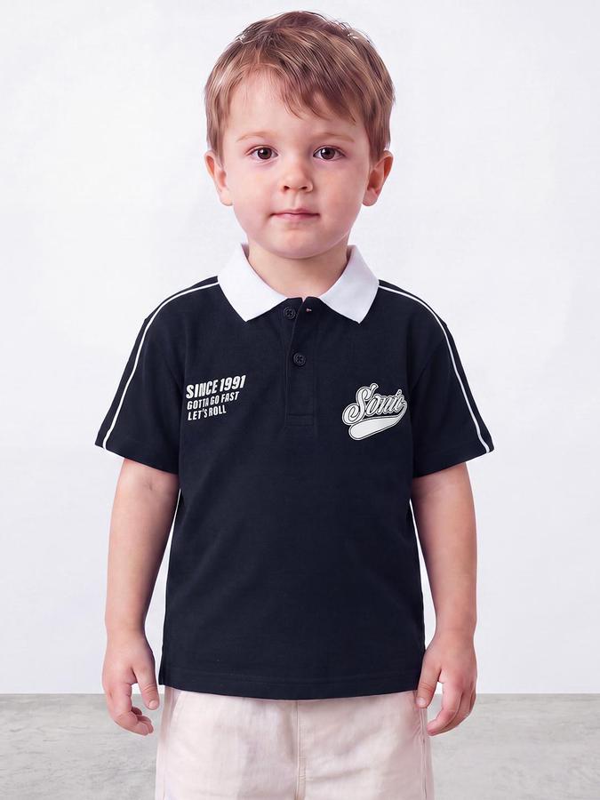 R&B Boys Navy blue Short Sleeve Polo Neck Sonic Printed T-Shirt