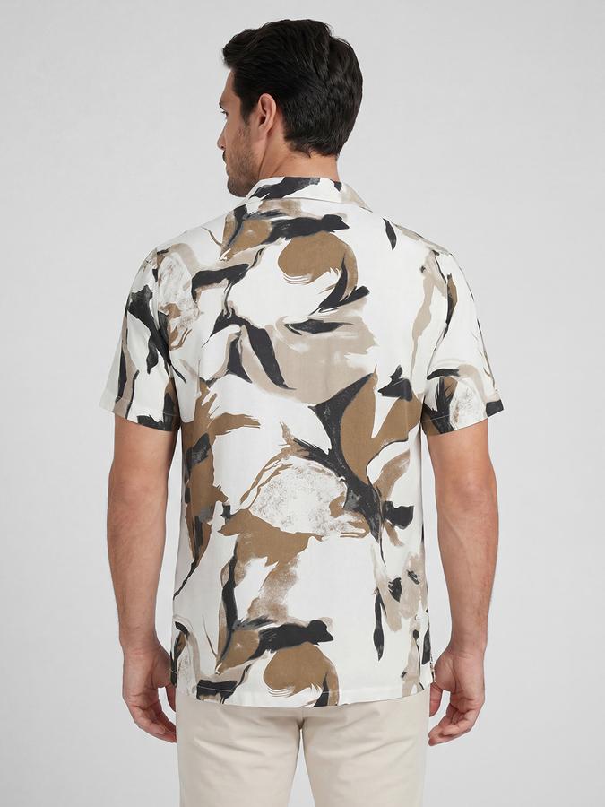 R&B Ivory Abstract Printed Men Cuban Collar Short Sleeves Shirt