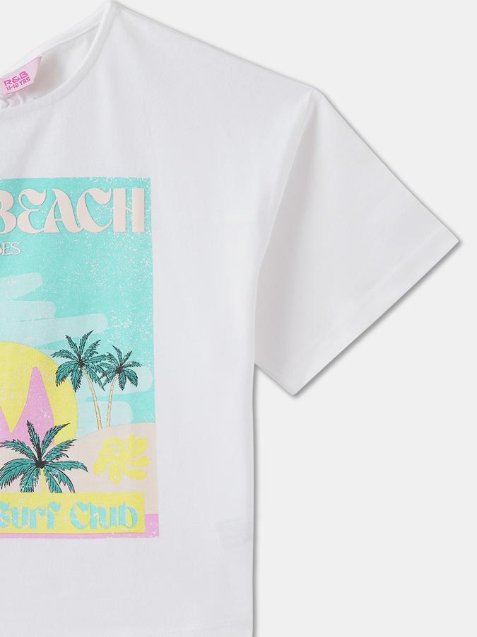 R&B Girls' White Printed T-Shirt
