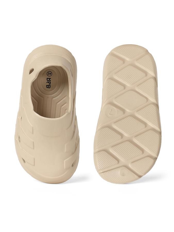 R&B Beige Solid Slip On Girls Clogs
