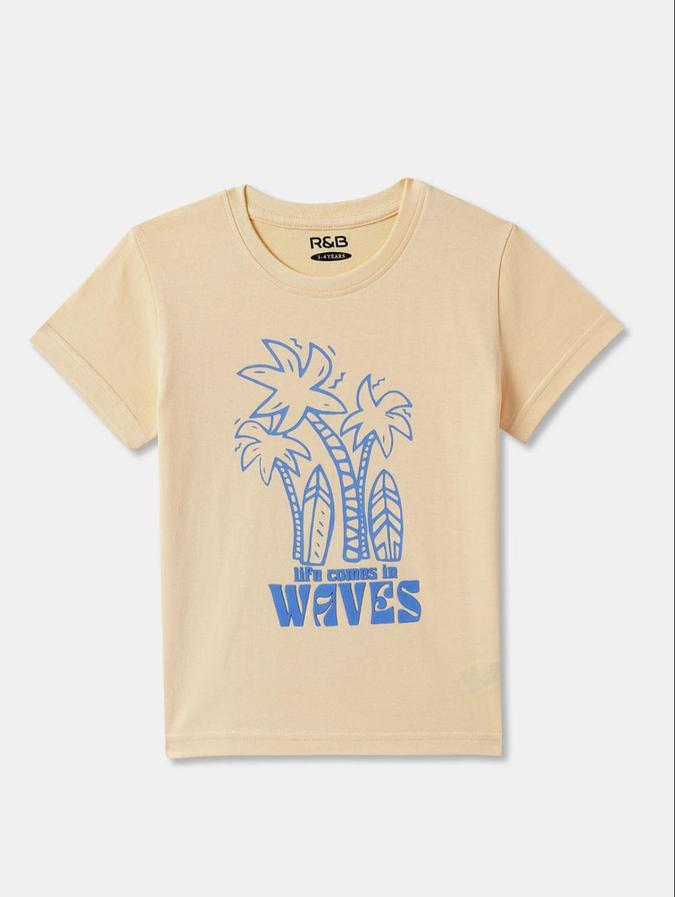 R&B Cream Cotton Round Neck Printed Boy T-Shirt