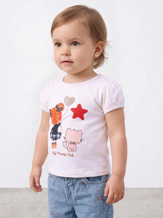 R&B Girls Snow White Graphic Print Short Sleeves Round Neck Pure Cotton T-Shirt