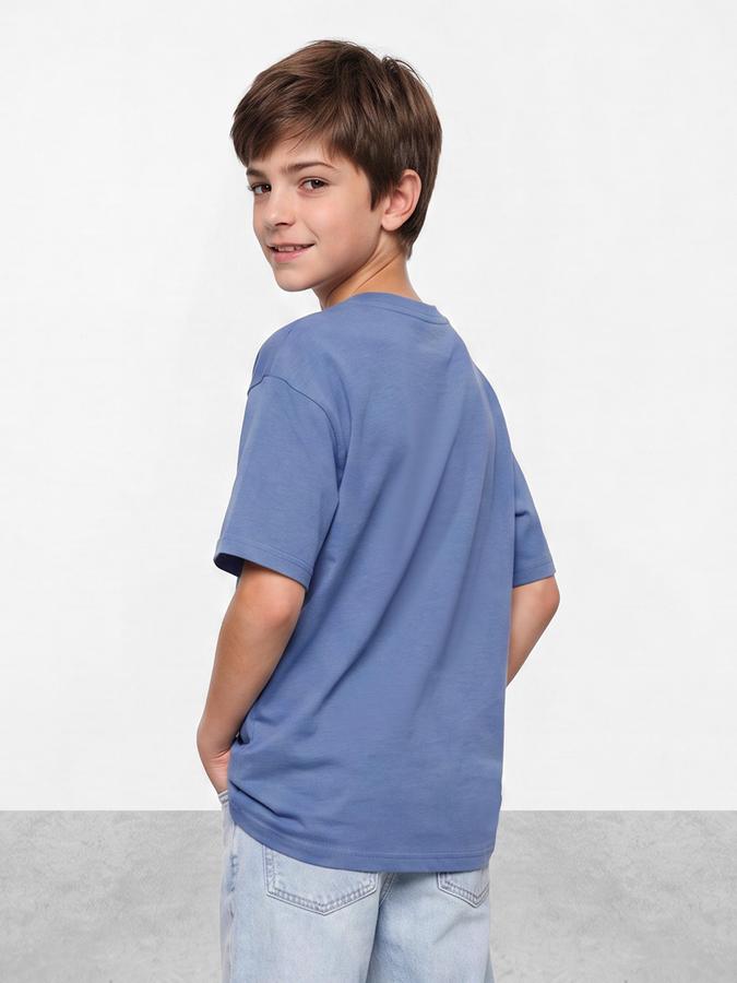 R&B Boys Blue Graphic Print Short Sleeves Round Neck Pure Cotton T-Shirt
