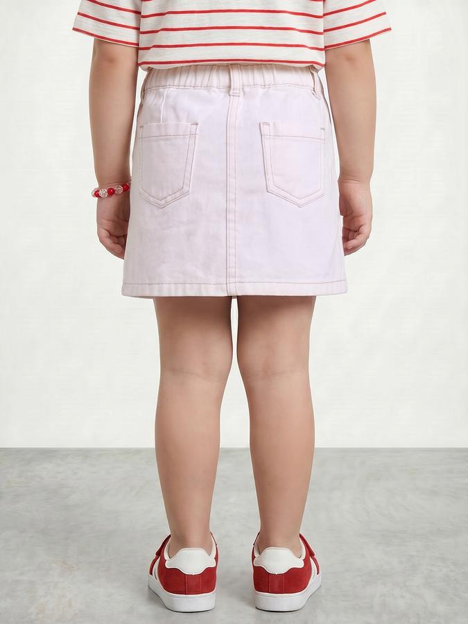 R&B Girls White Embroidered Pocket Mid Waist Mini Denim Skirt
