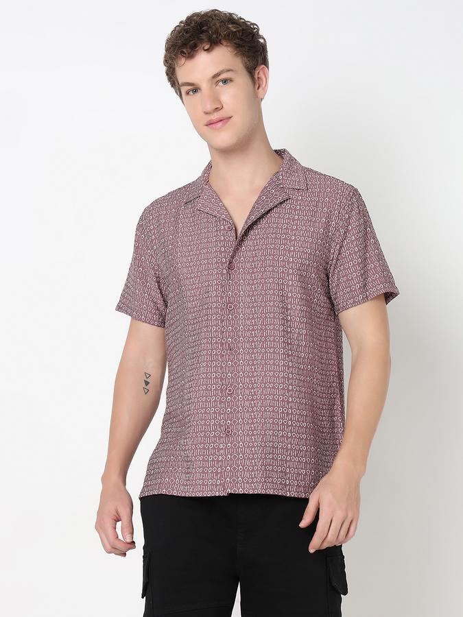 R&B Men's Mauve Printed Shirt