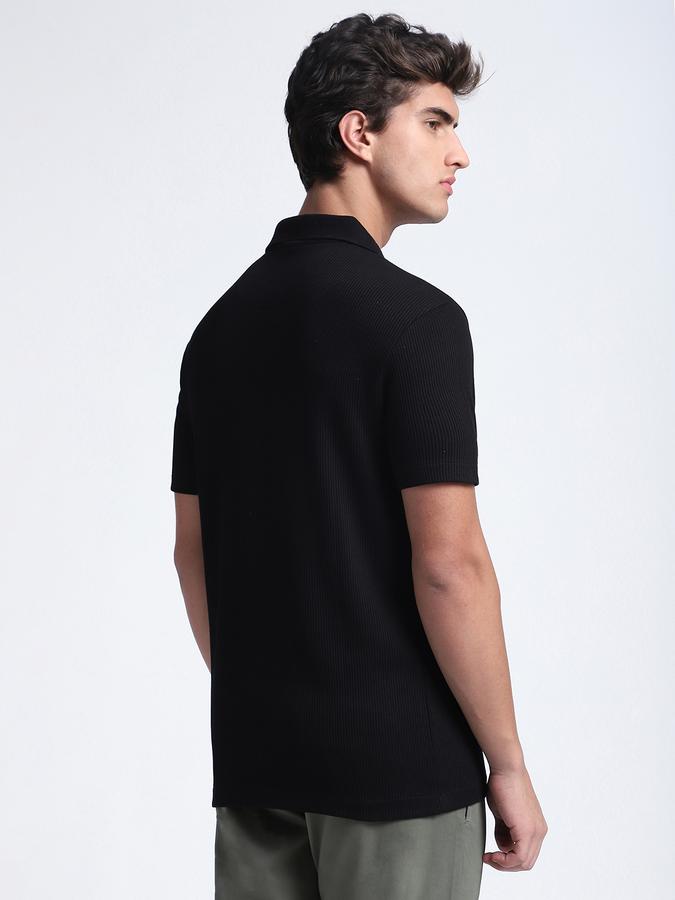 Men Cotton Regular Fit Polo Neck Textured T-shirt
