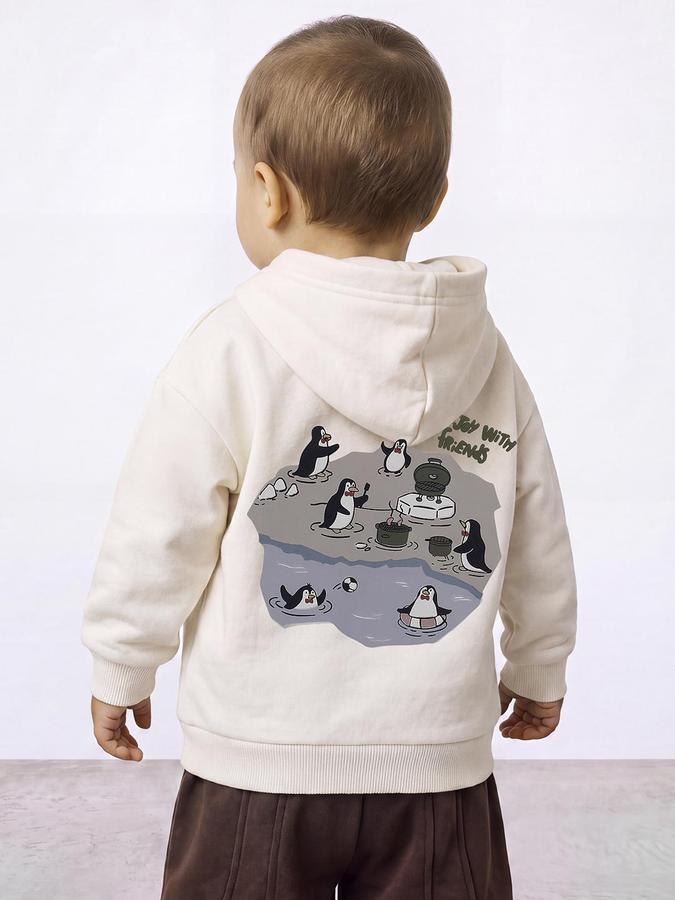 R&B Boys White Graphic Print Hooded Long Sleeves Sweatshirt