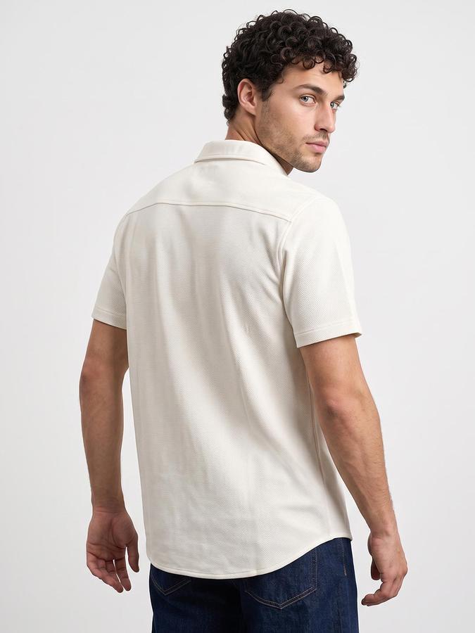 R&B Men Beige Solid Spread Collar Short Sleeves Shirt