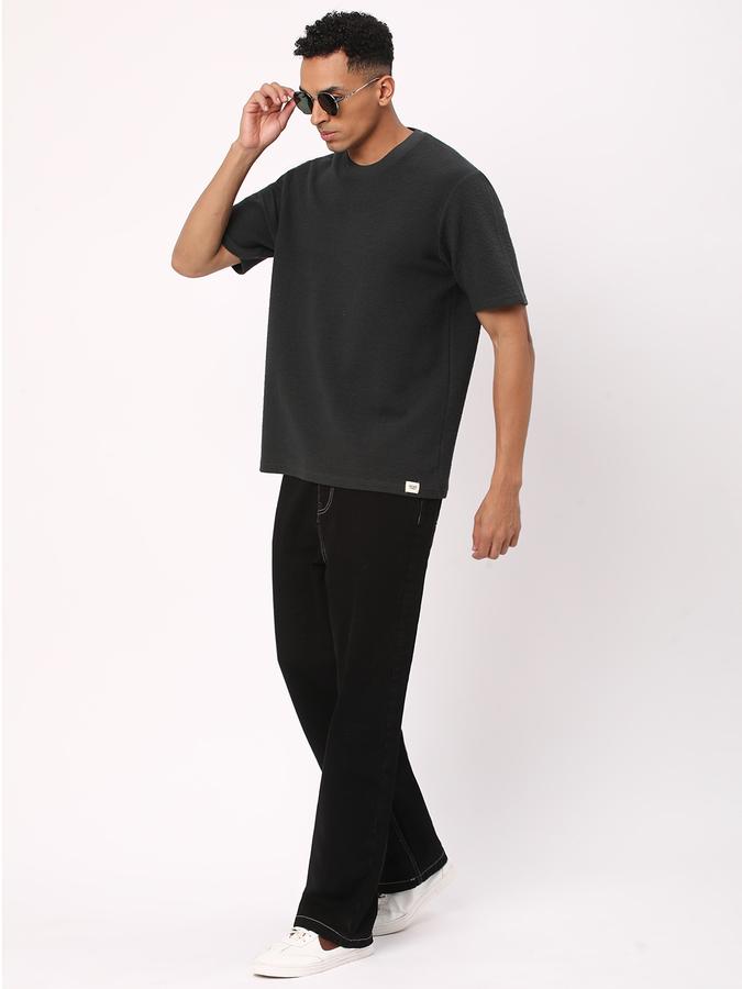 Men Cotton Blend Regular Fit Crew Neck Textured T-shirt
