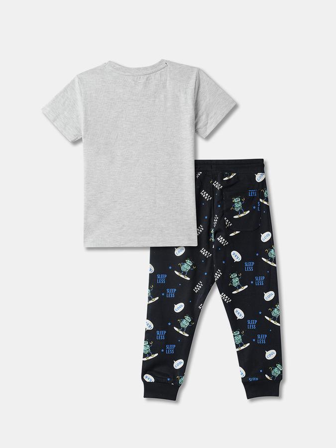 Boys Cotton Regular Fit Crew Neck Graphic Sleepwear Set