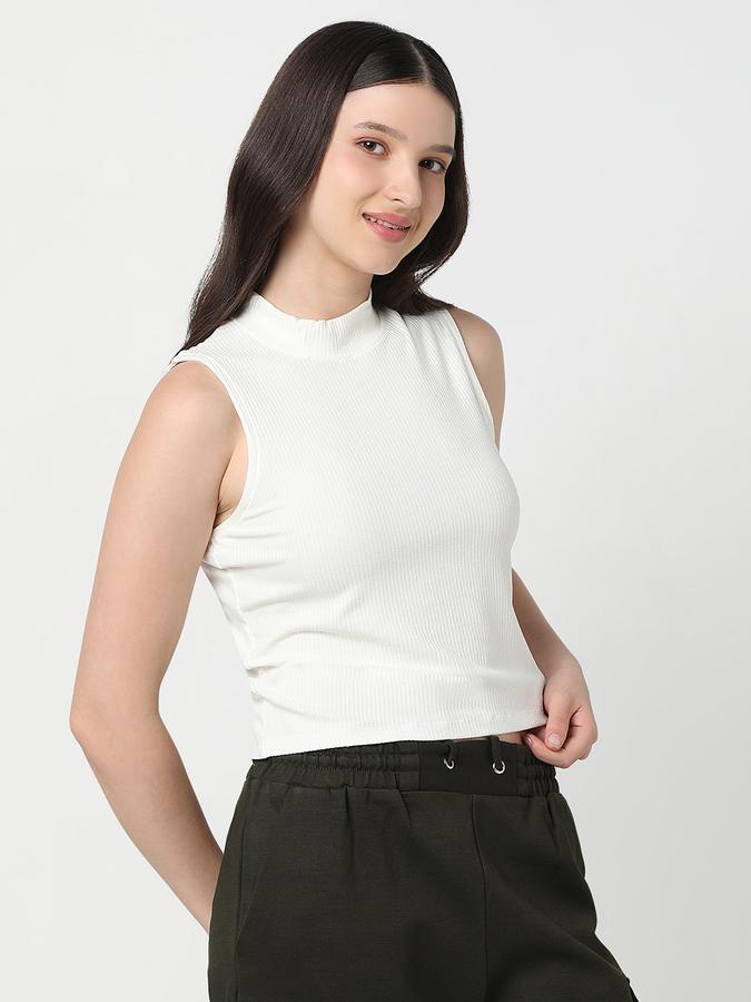 Women Viscose Slim Fit High Neck Ribbed Top