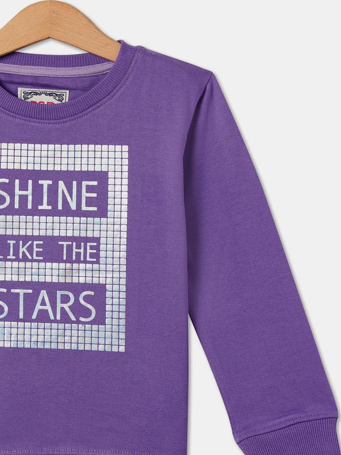 Girls Cotton Blend Regular Fit Crew Neck Graphic Sweatshirt