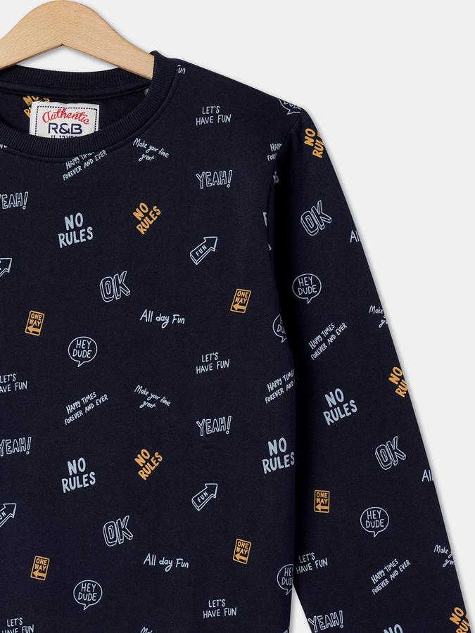 Boys Cotton Regular Fit Crew Neck Graphic Sweatshirt