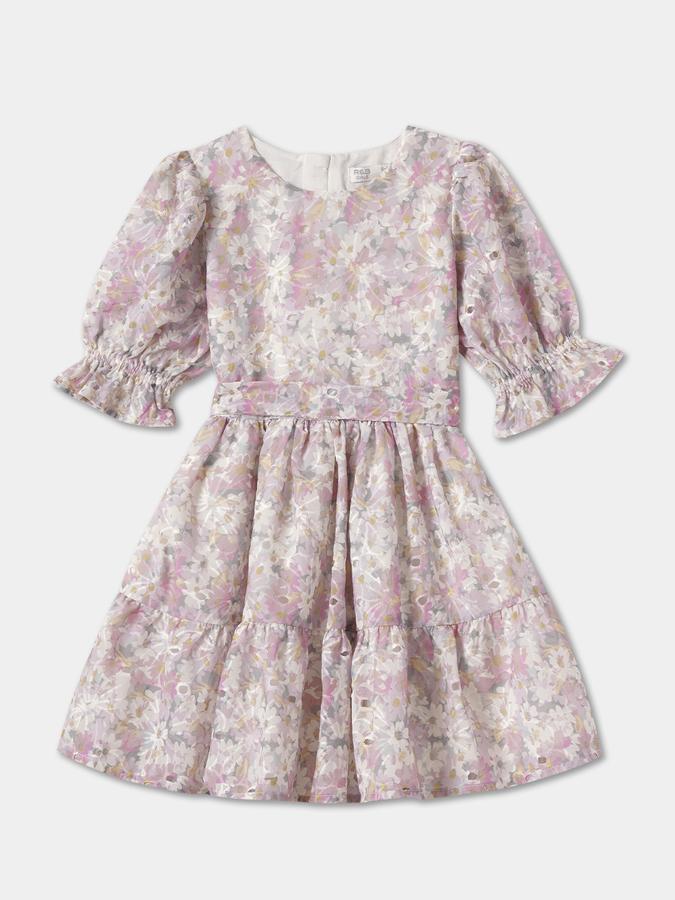 R&B Girls' Ivory Printed Dress