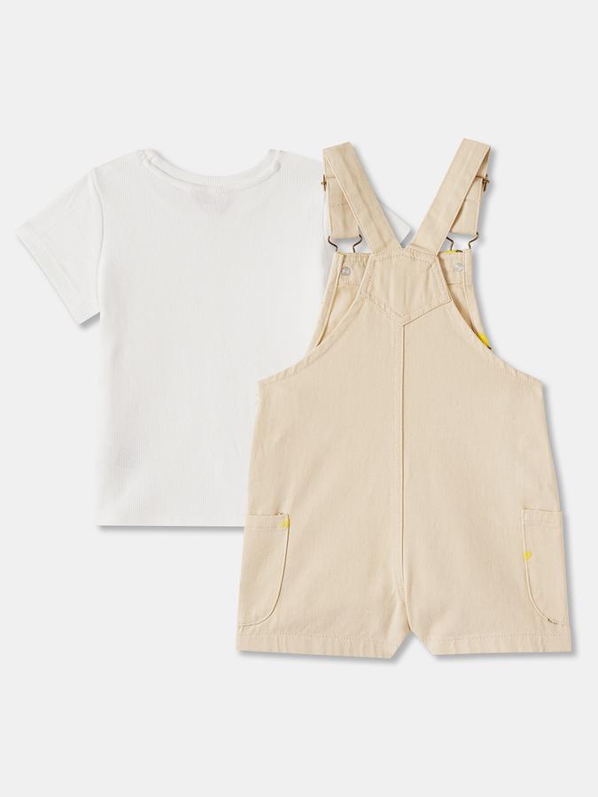 Girls Cotton Twill Regular Fit Adjustable Straps Straight Hem Dungaree