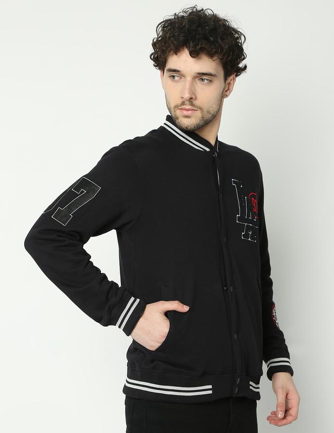 Men Regular Fit Typographic Print Bomber Jacket image number 2