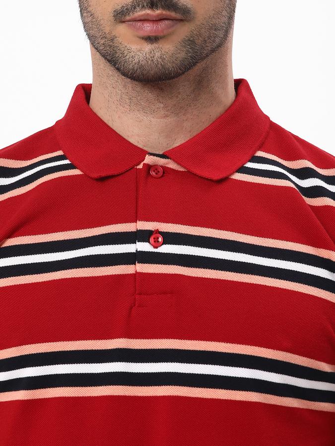 Men Cotton Blend Regular Fit Polo Striped T-shirt