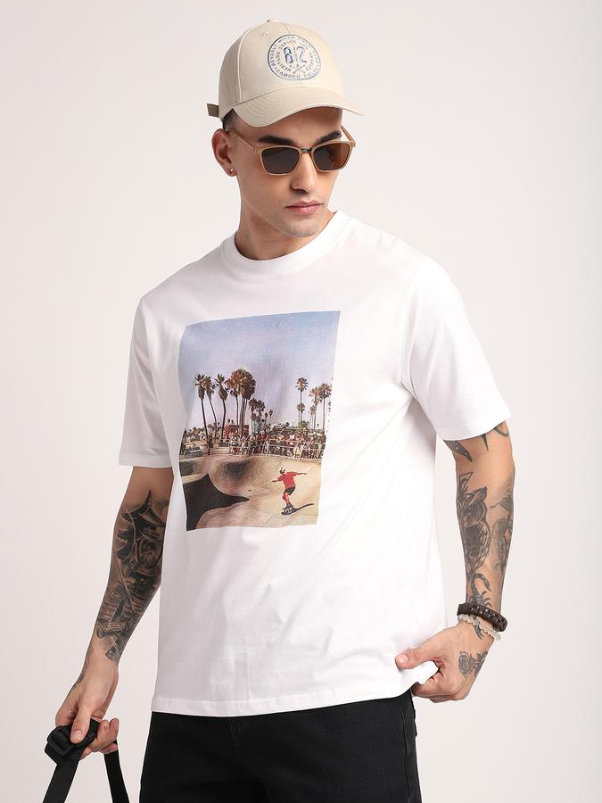 Men Cotton Relaxed Fit Crew Neck Graphic T-shirt