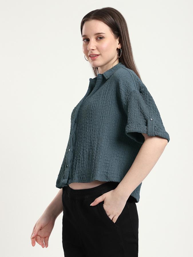 R&B Women Grey Solid Textured Shirt