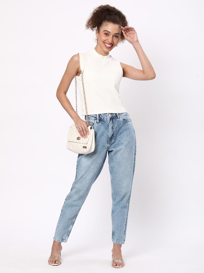 Women Ribbed Regular Fit High-Neck Top image number 1