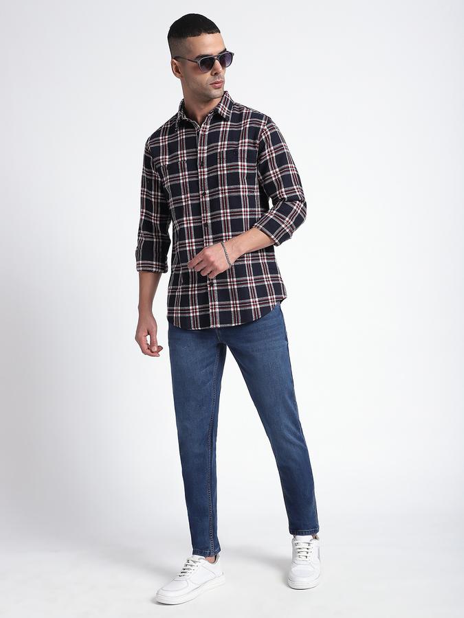 Men Cotton Blend Carrot Fit Five Pocket Washed Pants