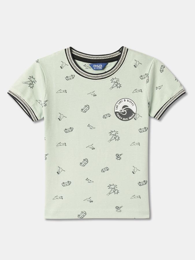Boys Micro-Print Regular Fit Round-Neck T-Shirt
