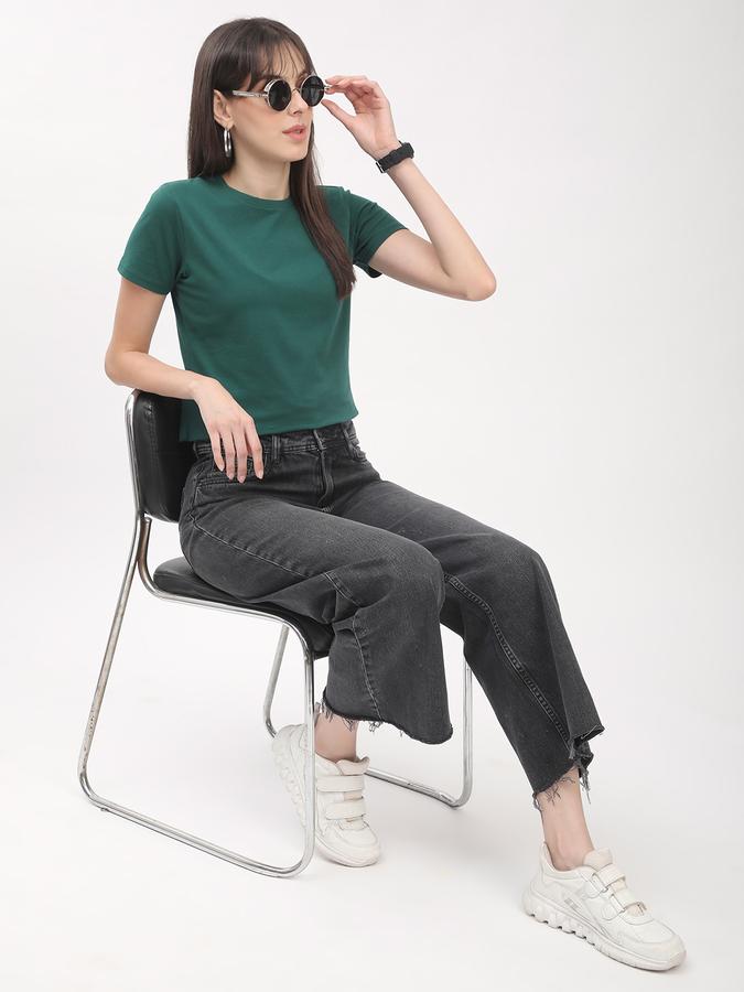 Women Cotton Fitted Round Neck Twist-Front T-shirt