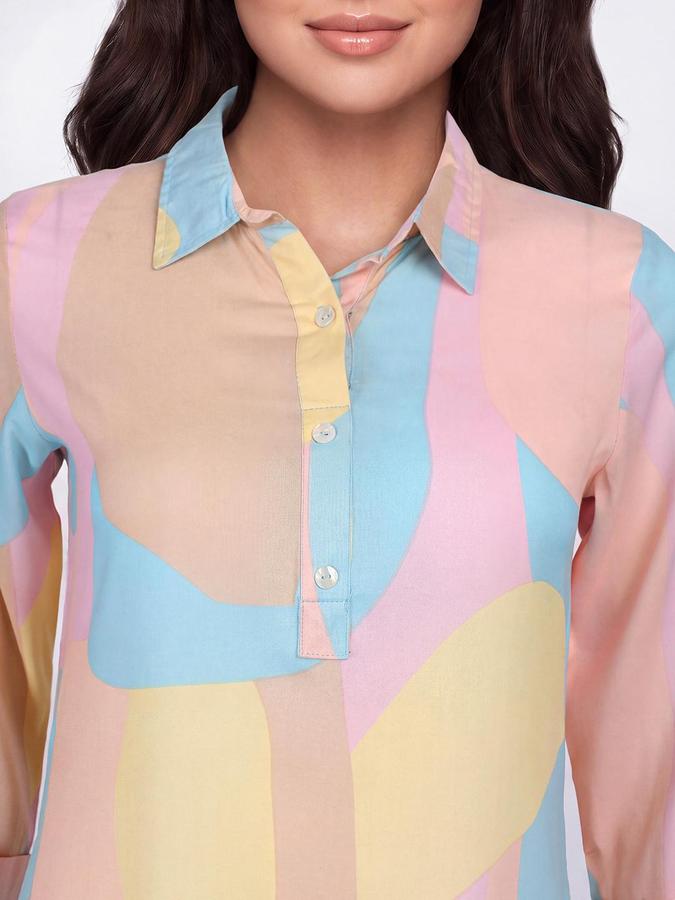 R&B Women Multi Color Abstract Print Shirt Collar Three-Quarter Sleeves Straight Kurta