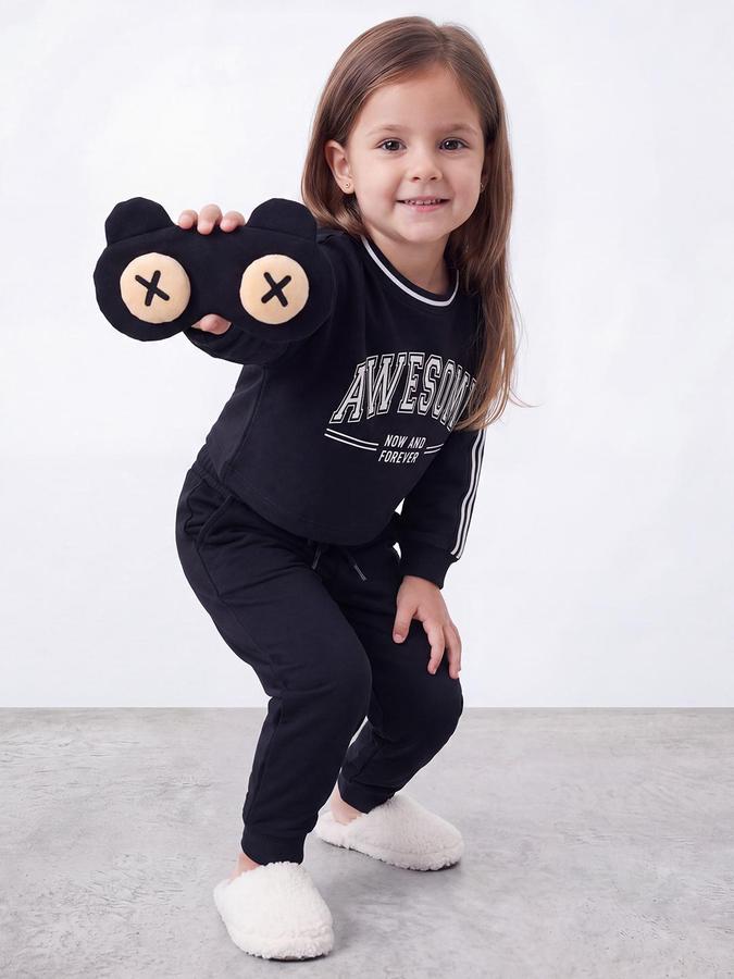 R&B Girls Blue Typography Long Sleeve Sweatshirt and Jogger Set